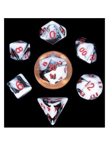 Fanroll Set 7D Mini Poly - Black/White Marble - Red