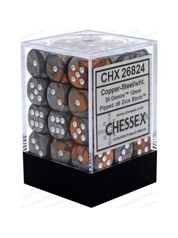 Chessex Ensemble 36 D6 Gemeni - Cuivre-Acier/Blanc