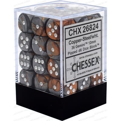 Chessex Ensemble 36 D6 Gemeni - Cuivre-Acier/Blanc