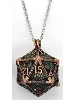 Pendentif D20 - Oeil Hypnotique Cuivre avec Oeil Vert