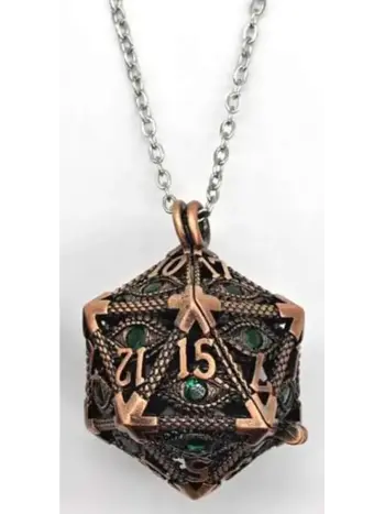 Necklace D20 Hypnotic Eye Bronze with Green Eyes