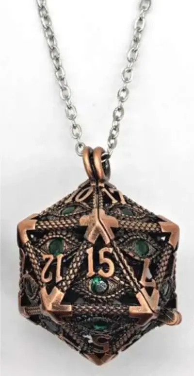 Necklace D20 Hypnotic Eye Bronze with Green Eyes