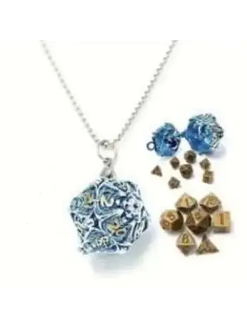 Necklace D20 - Skeleton Horror Glacial Blue