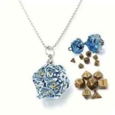Necklace D20 - Skeleton Horror Glacial Blue