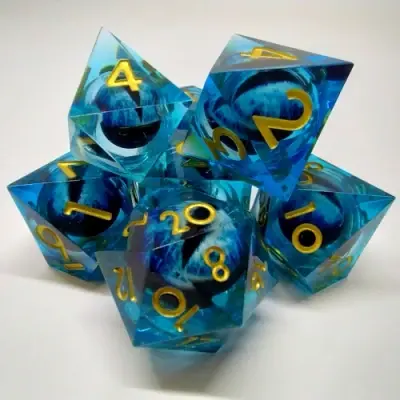 Ensemble 7D Poly - Oeil de Dragon Bleu