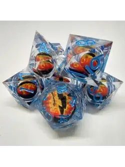 Set 7D Poly - Dragon Eye Translucent with Red Eye and Blue Numbers