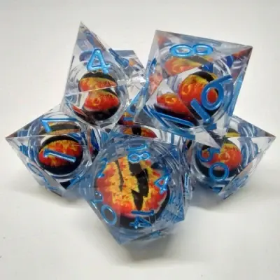 Set 7D Poly - Dragon Eye Translucent with Red Eye and Blue Numbers
