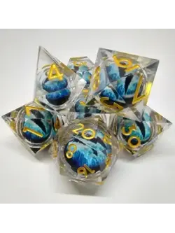 Ensemble 7D Poly - Oeil de Dragon Translucide avec Oeil Bleu