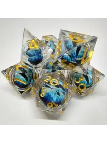 Ensemble 7D Poly - Oeil de Dragon Translucide avec Oeil Bleu