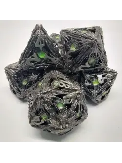 Set 7D Poly - Devil Eye Brushed Silver with Shimmering Green Eye