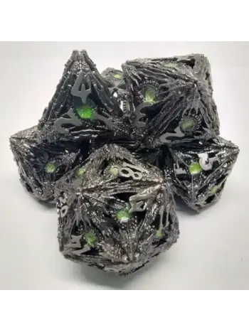 Set 7D Poly - Devil Eye Brushed Silver with Shimmering Green Eye