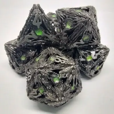 Set 7D Poly - Devil Eye Brushed Silver with Shimmering Green Eye