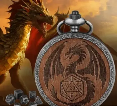 Metal Pocket Dice Case Dragon on Dark Wood
