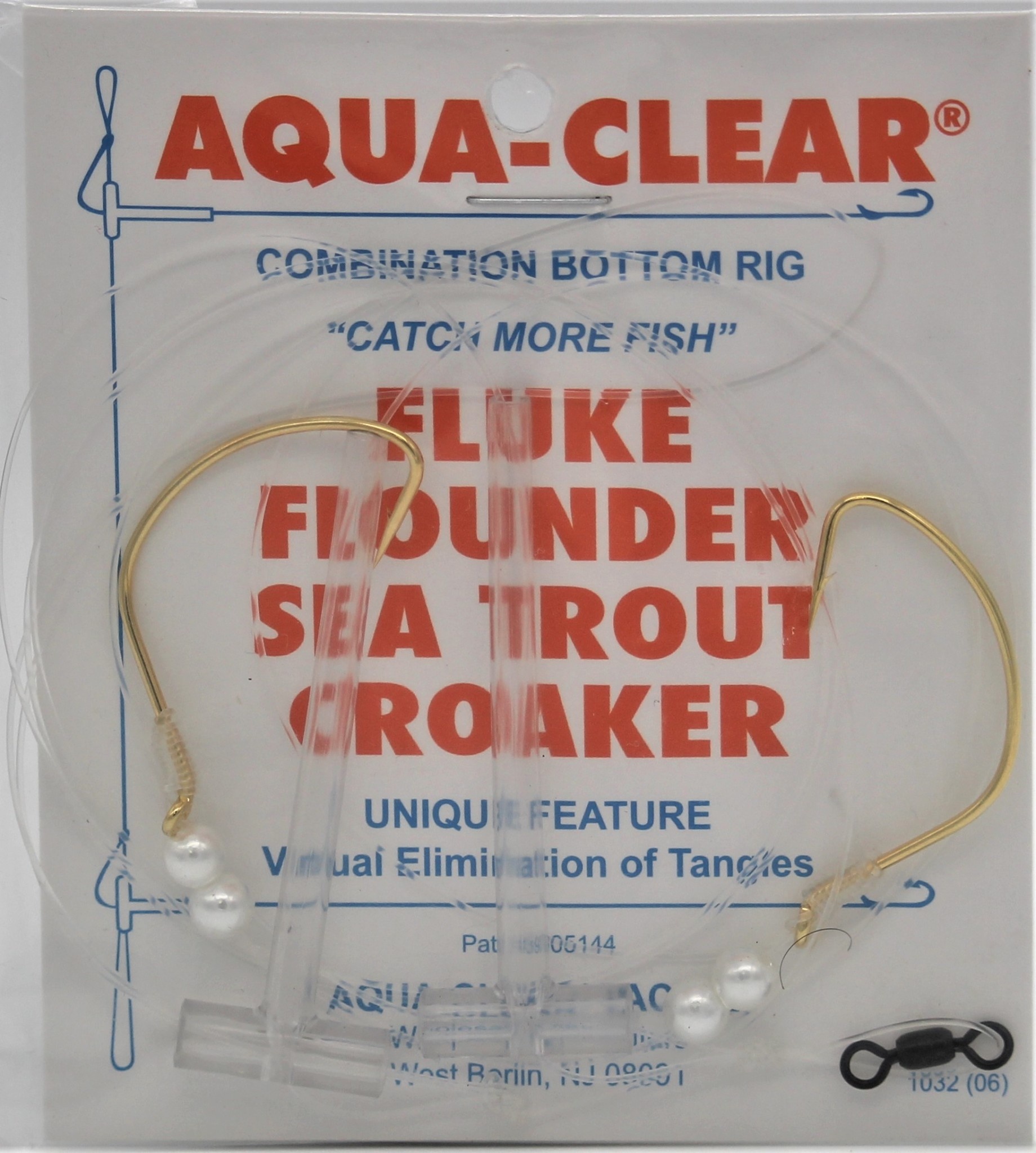 Aqua Clear Aqua-Clear FW-1P Hi/Lo Fluke/Weakfish 2/0 Gold Wide Gap w/Pearl  Beads Rig