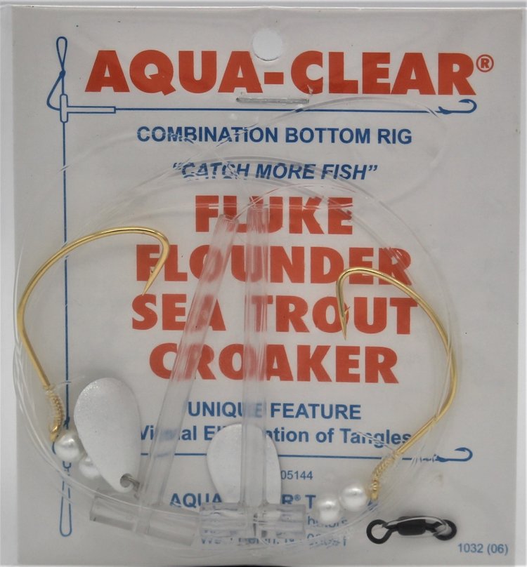 Aqua Clear Aqua-Clear FW-1P2S Hi/Lo Fluke/Weakfish 2/0 Gold Wide Gap w/Pearls and 2 Spinners Rig