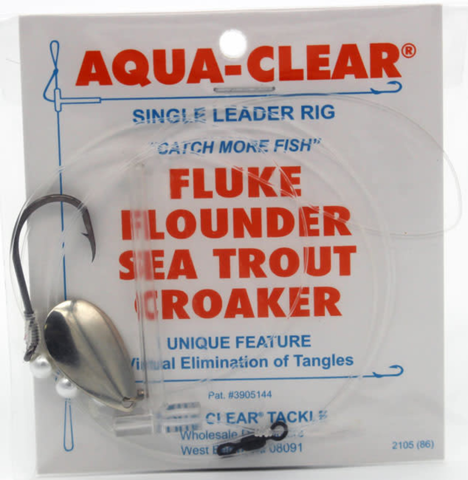 Aqua Clear Aqua-Clear FW-44BNPS Fluke/Weakfish 4/0 Single Black Nickel  Octopus Hook w/Pearls and Spinner Rig