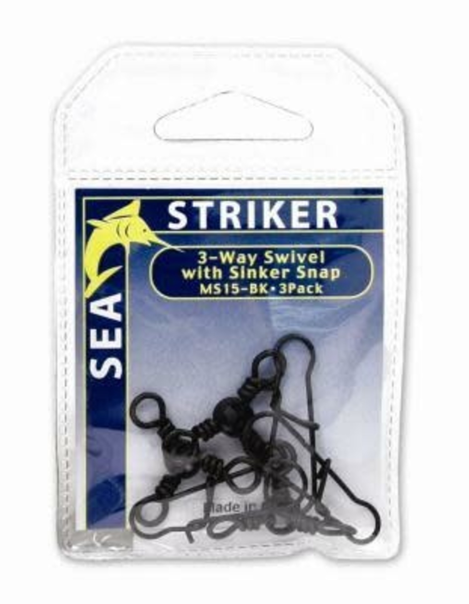 Sea Striker MS15-BK Black 3-Way Swivel w/Snap 3pk - Fin-atics