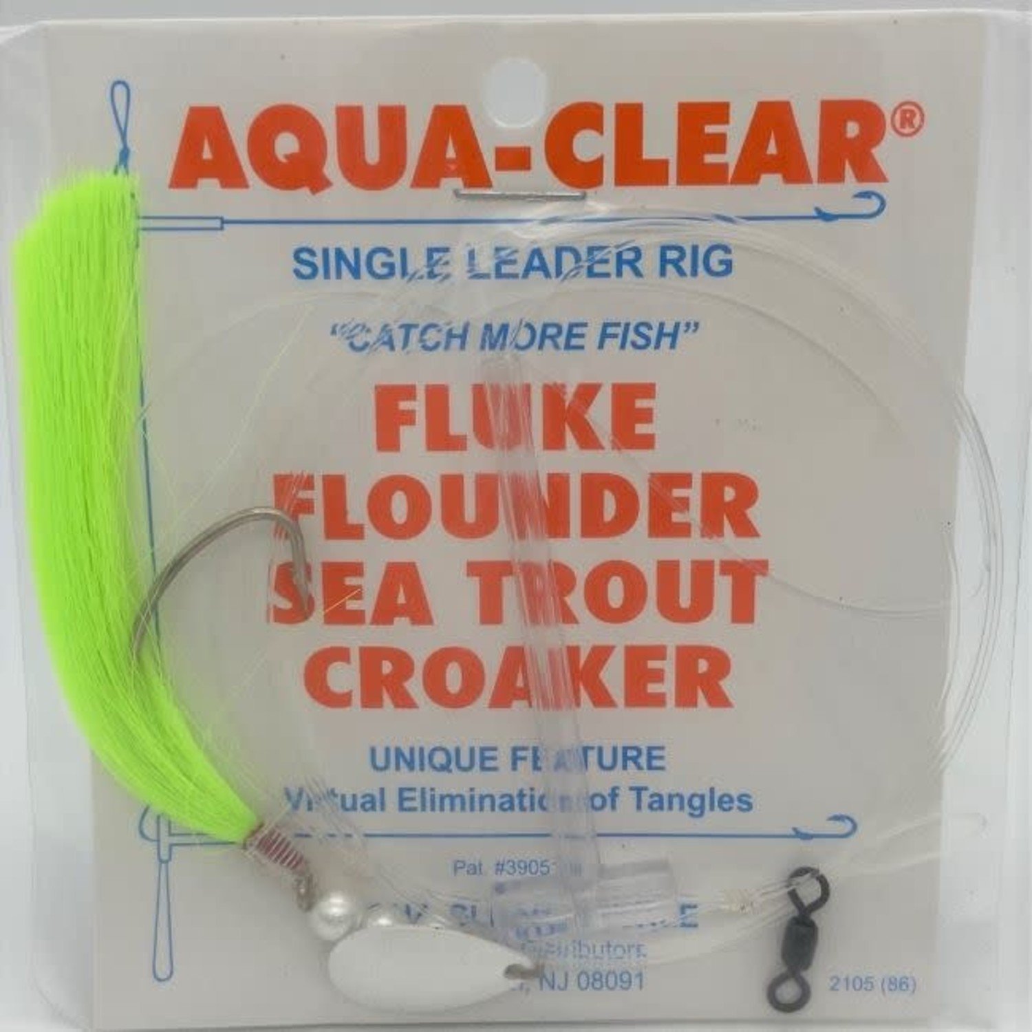 Aqua Clear Aqua-Clear Fluke/Weakfish 3/0 Single Nickel Wide Gap Hook  w/Spinner & Fishair Rig