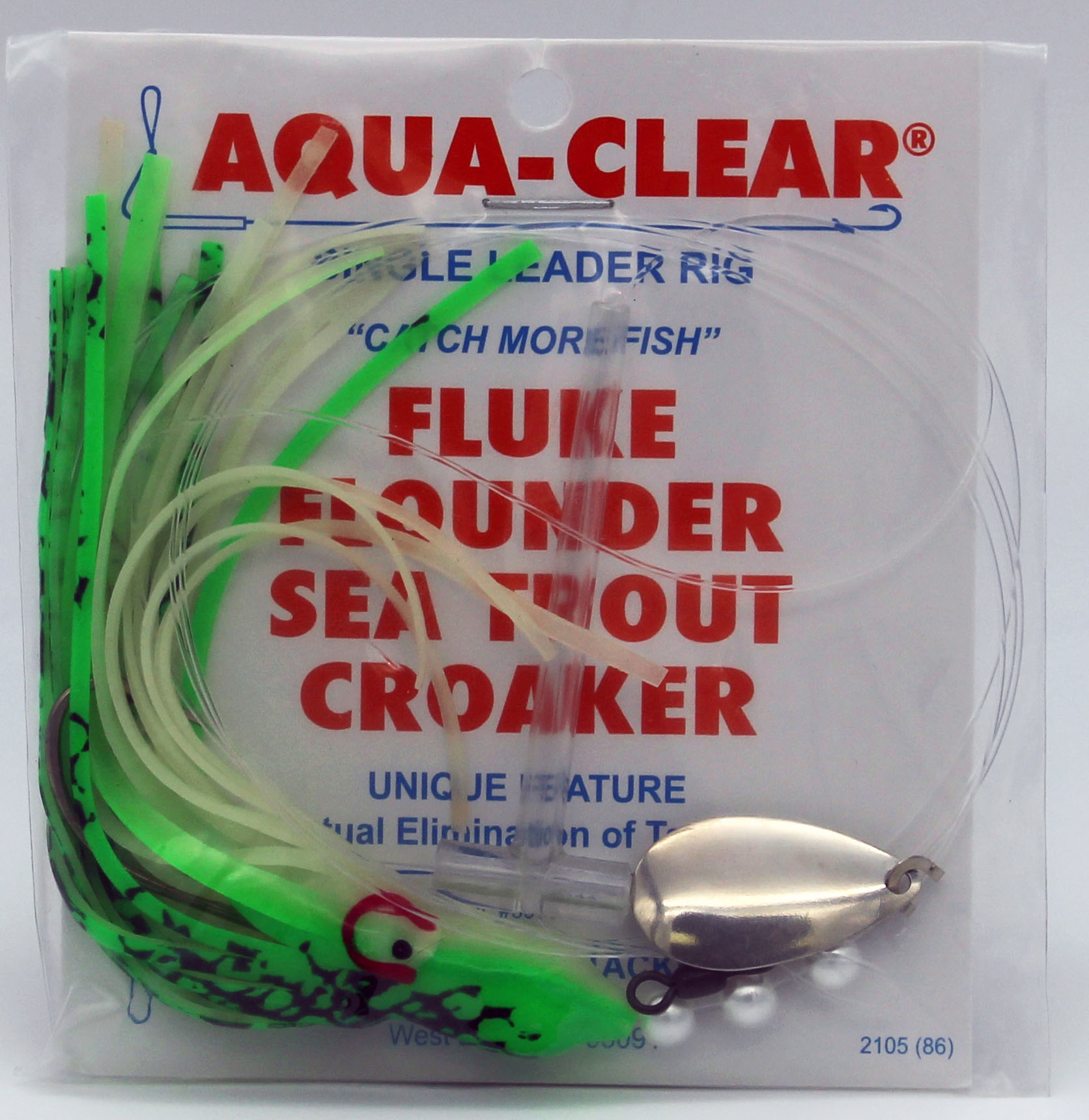 Aqua Clear Aqua-Clear Fluke/Weakfish 3/0 Single Nickel Wide Gap Hook  w/Squid Skirt & Spinner Rig