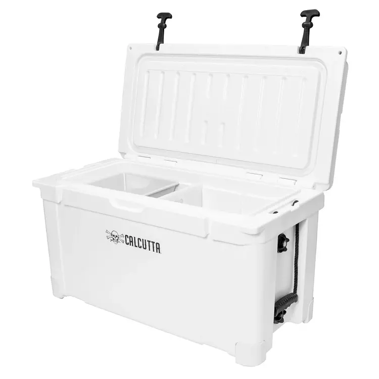 Calcutta Calcutta Renegade Cooler 75 Liter White w/Removeable Tray Divider & LED Drain Plug, EZ-Lift Rope Handle