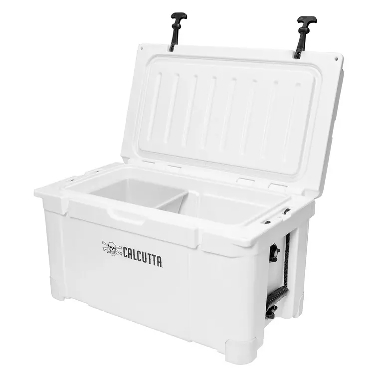 Calcutta Calcutta Renegade Cooler 55 Liter White w/Removeable Tray & LED Drain Plug, EZ-Lift Rope Handle