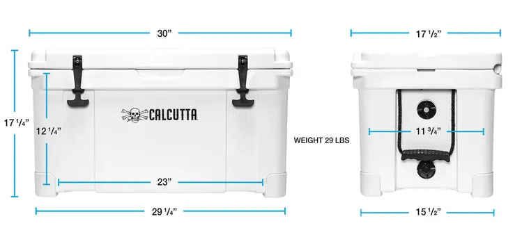 Calcutta Calcutta Renegade Cooler 55 Liter White w/Removeable Tray & LED Drain Plug, EZ-Lift Rope Handle