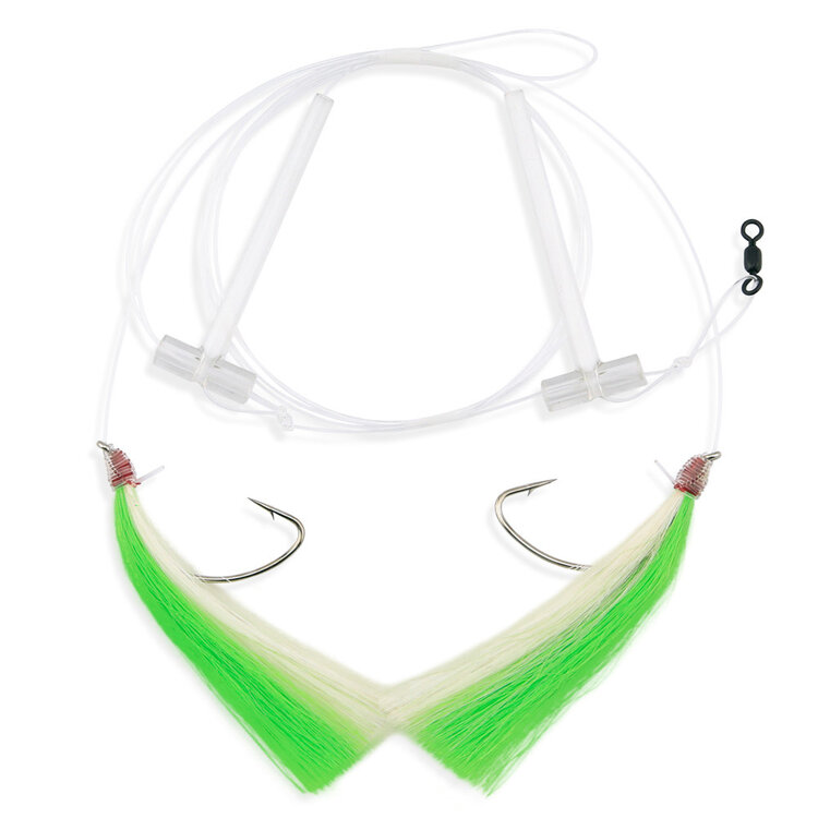 Aqua Clear Aqua-Clear, Hi-Lo Mixed Color Hair Teaser Rig, Flounder/Fluke/SeaTrout/Weakfish/Croaker, 3/0 Nickel Wide Gap Hook, AFW Swivel, 40 lb Mono, T-Standoff