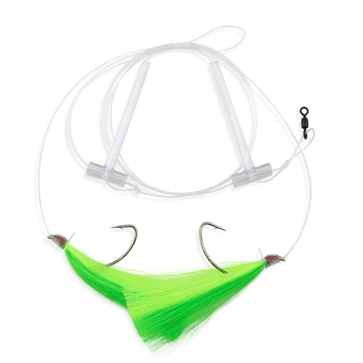 Aqua Clear Aqua-Clear, Hi-Lo Mixed Color Hair Teaser Rig, Flounder/Fluke/SeaTrout/Weakfish/Croaker, 3/0 Nickel Wide Gap Hook, AFW Swivel, 40 lb Mono, T-Standoff