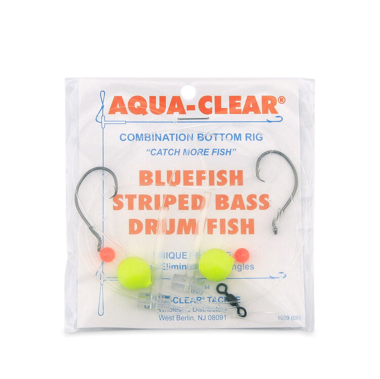 Aqua Clear Aqua-Clear Hi-Lo Bluefish Rig w/Floats, Bluefish/Striped Bass/Rockfish/Drum, 3/0 Mustad Blk Nckl Circle Hook, AFW Swivel, 60 lb Mono, T-Standoff