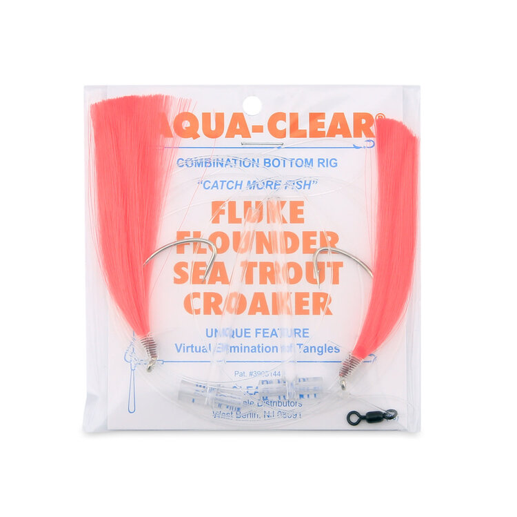Aqua Clear Aqua-Clear, Hi-Lo Solid Color Hair Teaser Rig, Flounder/Fluke/SeaTrout/Weakfish/Croaker, 3/0 Nickel Wide Gap Hook, AFW Swivel, 40 lb Mono, T-Standoff