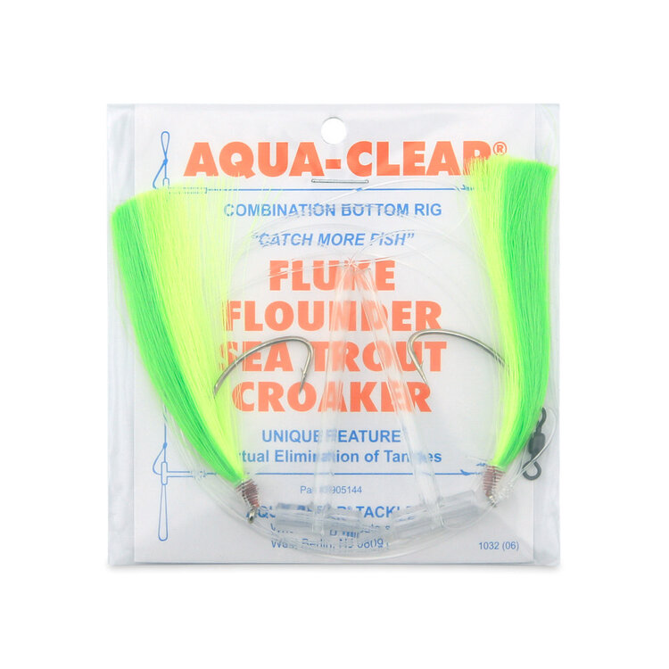 Aqua Clear Aqua-Clear, Hi-Lo Mixed Color Hair Teaser Rig, Flounder/Fluke/SeaTrout/Weakfish/Croaker, 3/0 Nickel Wide Gap Hook, AFW Swivel, 40 lb Mono, T-Standoff