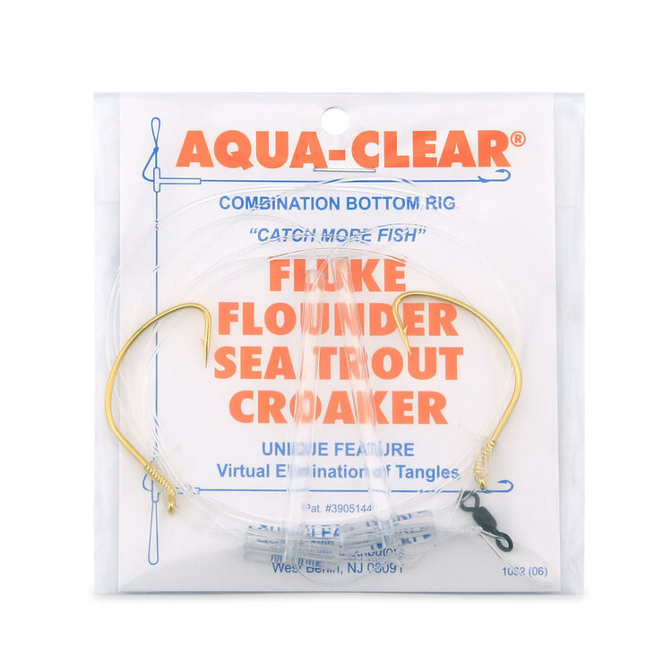 Aqua Clear Aqua-Clear FW-1A Hi-Lo Plain Flounder/Fluke/Weakfish/Croaker Rig w/ 2/0 Gold Wide Gap Hooks