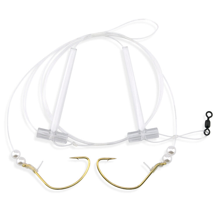 Aqua Clear Aqua-Clear FW-1P Hi-Lo Flounder/Fluke/Weakfish/Croaker Rig w/ 2/0 Gold Wide Gap & Pearl Beads