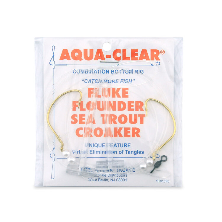Aqua Clear Aqua-Clear FW-1P Hi-Lo Flounder/Fluke/Weakfish/Croaker Rig w/ 2/0 Gold Wide Gap & Pearl Beads