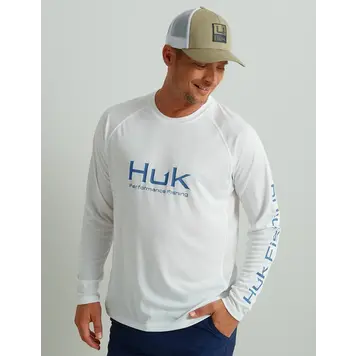 Huk Huk Pursuit Long Sleeve Performance Crew - White