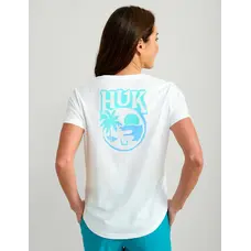 Huk Huk Womens V-Neck Sunset Graphic T-Shirt - White