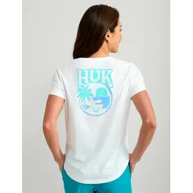 Huk Huk Womens V-Neck Sunset Graphic T-Shirt - White