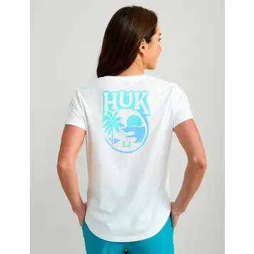Huk Huk Womens V-Neck Sunset Graphic T-Shirt - White