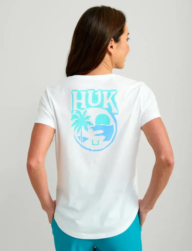 Huk Huk Womens V-Neck Sunset Graphic T-Shirt - White