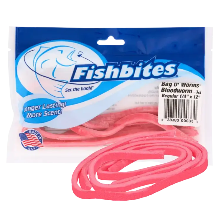 Fishbites Fishbites Bag O' Worms Bloodworm Alternative Red - 3ct 1/4" x 12"