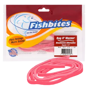 Fishbites Fishbites Bag O' Worms Fast Acting Bloodworm Alternative Red - 3ct 1/4"x12"
