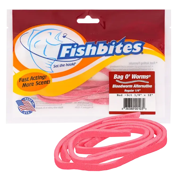 Fishbites Fishbites Bag O' Worms Fast Acting Bloodworm Alternative Red - 3ct 1/4"x12"