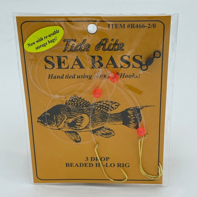 Tide Rite TideRite R466 3-Drop Hi-Lo Sea Bass Rig w/Gold Baitholder Hooks & Red Beads