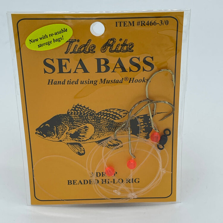 Tide Rite TideRite R466 3-Drop Hi-Lo Sea Bass Rig w/Gold Baitholder Hooks & Red Beads