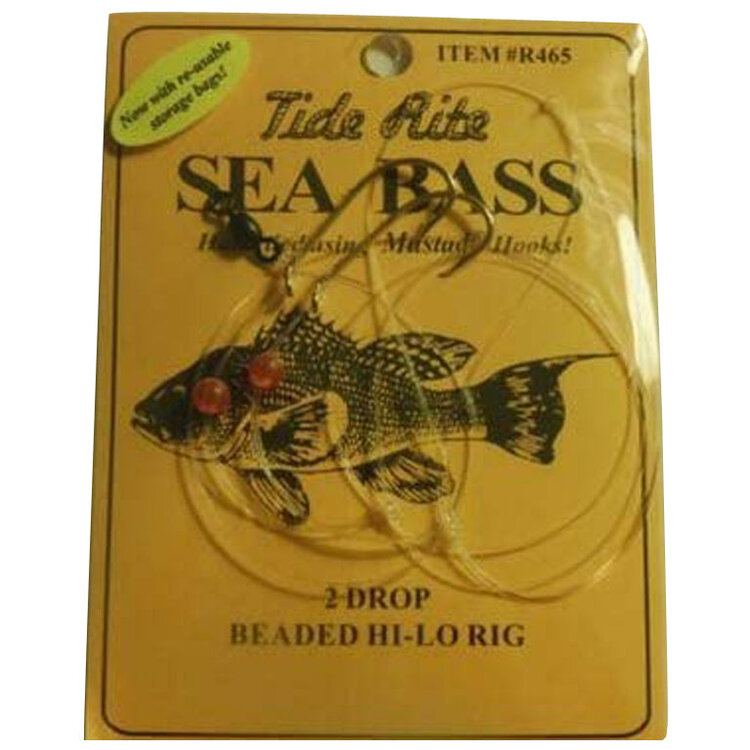 Tide Rite TideRite R465 2-Drop Hi-Lo Sea Bass Rig w/Gold Baitholder Hooks & Red Beads 1/0 Hooks