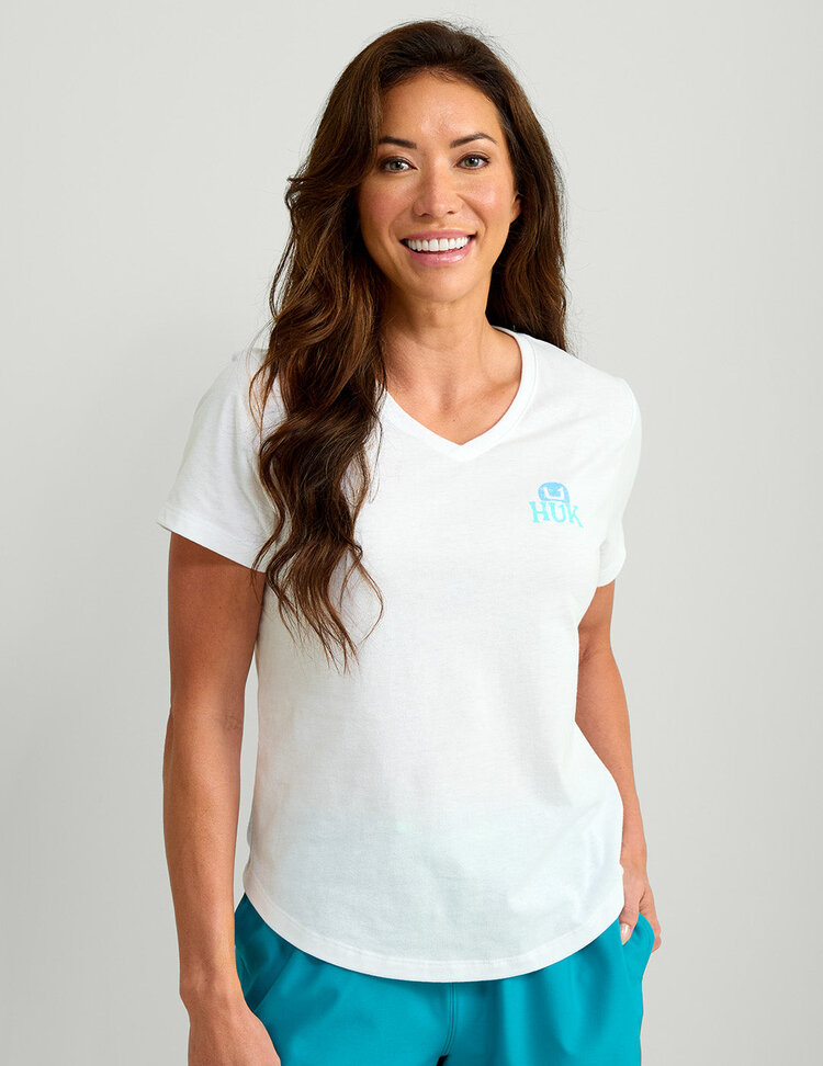 Huk Huk Womens V-Neck Sunset Graphic T-Shirt - White