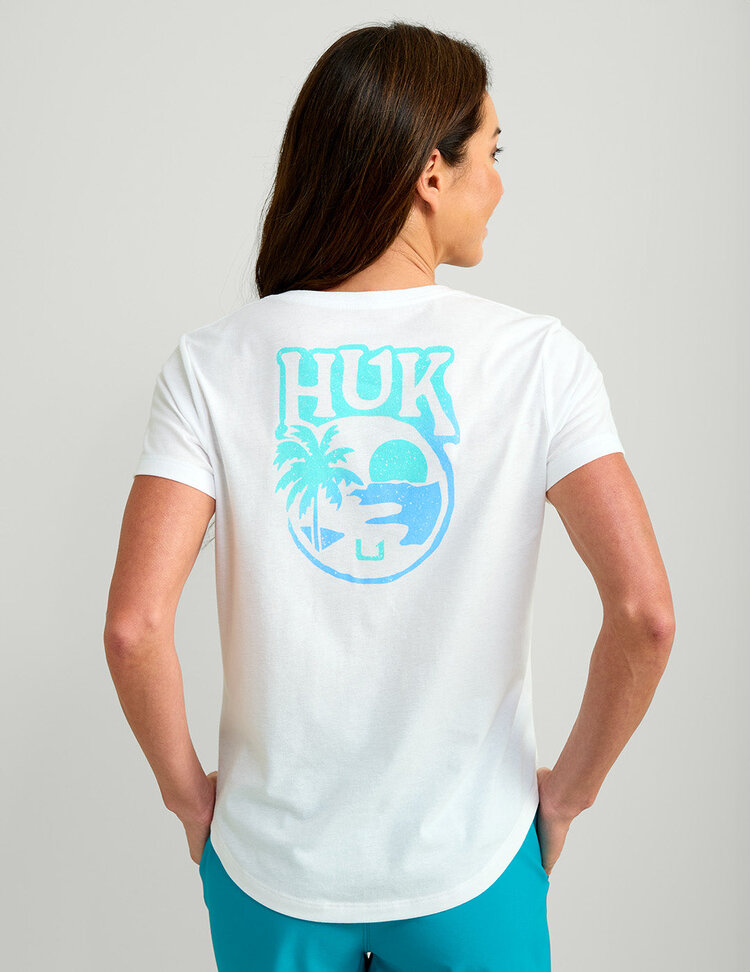 Huk Huk Womens V-Neck Sunset Graphic T-Shirt - White