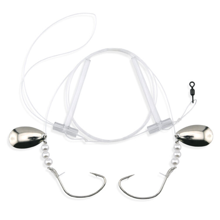 Aqua Clear Aqua-Clear FW-24PS Hi/Lo Fluke/Weakfish 4/0 Nickel Wide Gap Hooks w/Pearls and Spinners Rig