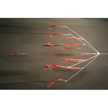 9er's Lures 9er's Lures 6-ARM Tube & Worm Umbrella Rig Red