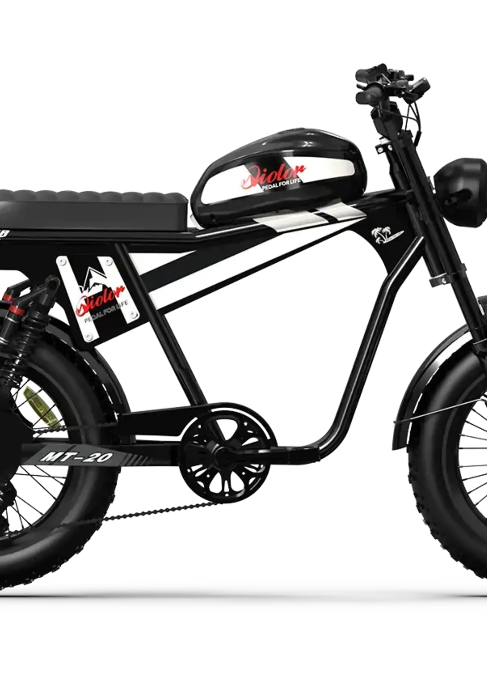 Tiger Moped-Style Electric Bike Qiolor Tiger is a Moped-Style 20-inch fat tire electric bike Black 35 Amp Battery